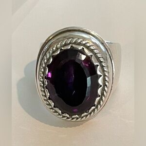NAKAI RING AMETHYST STERLING SILVER /VINTAGE E BILLY/ SIZE 7 1/2 stone 7/8 x 6/8